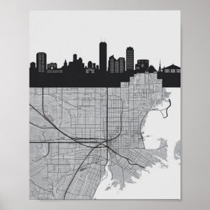 Poster Horizonte da Cidade de Boston Massachusetts Com Ma