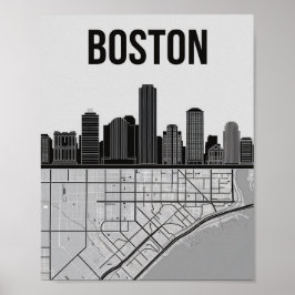 Poster Horizonte da Cidade de Boston Massachusetts Com Ma
