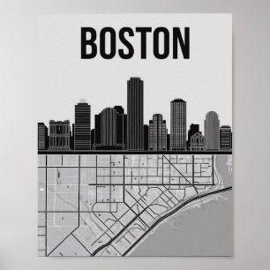 Poster Horizonte da Cidade de Boston Massachusetts Com Ma