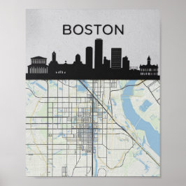 Poster Horizonte da Cidade de Boston Massachusetts Com Ma
