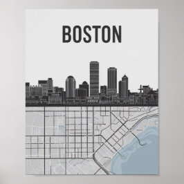 Poster Horizonte da Cidade de Boston Massachusetts Com Ma