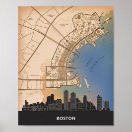Poster Horizonte da Cidade de Boston Massachusetts Com Ma