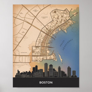 Poster Horizonte da Cidade de Boston Massachusetts Com Ma