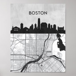 Poster Horizonte da Cidade de Boston Massachusetts Com Ma