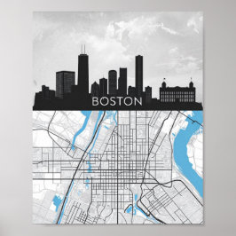 Poster Horizonte da Cidade de Boston Massachusetts Com Ma