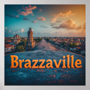 Poster Horizonte da Cidade de Brazzaville ao Pôr do Sol