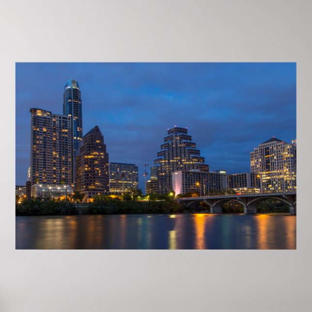 Poster Horizonte da Cidade Refletido no Lady Bird Lake (Frente)