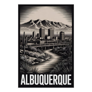 Pôster Horizonte de Albuquerque Novo México Xilogravura P