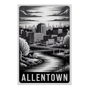 Pôster Horizonte de Allentown Pensilvânia Xilogravura Pre