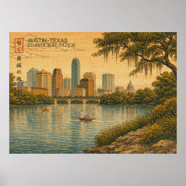 Poster Horizonte de Austin Texas em Ukiyo-e Japonês