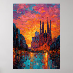 Poster Horizonte de Barcelona Expressionista Paisagem Urb