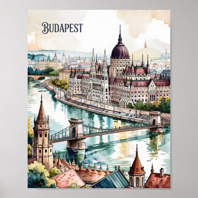 Poster Horizonte de Budapeste Hungria Parlamento Rio Danú (Frente)