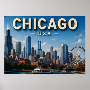 Poster Horizonte de Chicago e Lago Michigan