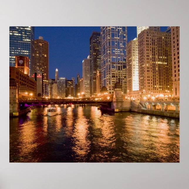 Pôster Horizonte de Chicago, Illinois, e Rio Chicago às 2 (Frente)