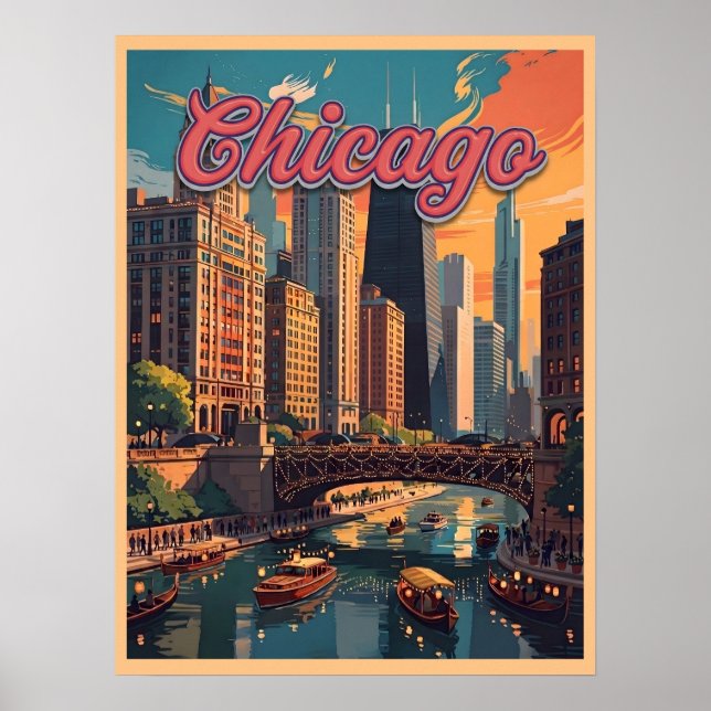 Poster Horizonte de Chicago na Margem do Rio  (Frente)