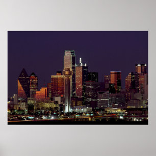 Pôster Horizonte de Dallas à Noite