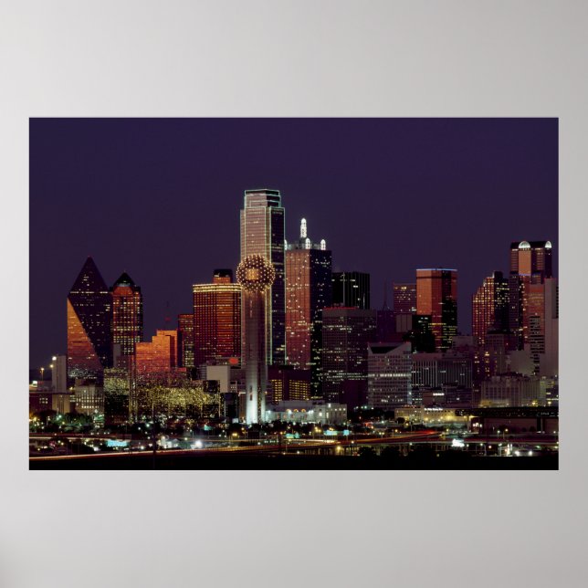 Pôster Horizonte de Dallas à Noite (Frente)