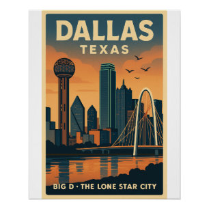 Pôster Horizonte de Dallas – Arte de Parede de Viagens Re
