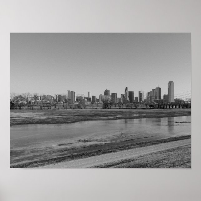 Poster Horizonte de Dallas em Tons de Cinza (Frente)