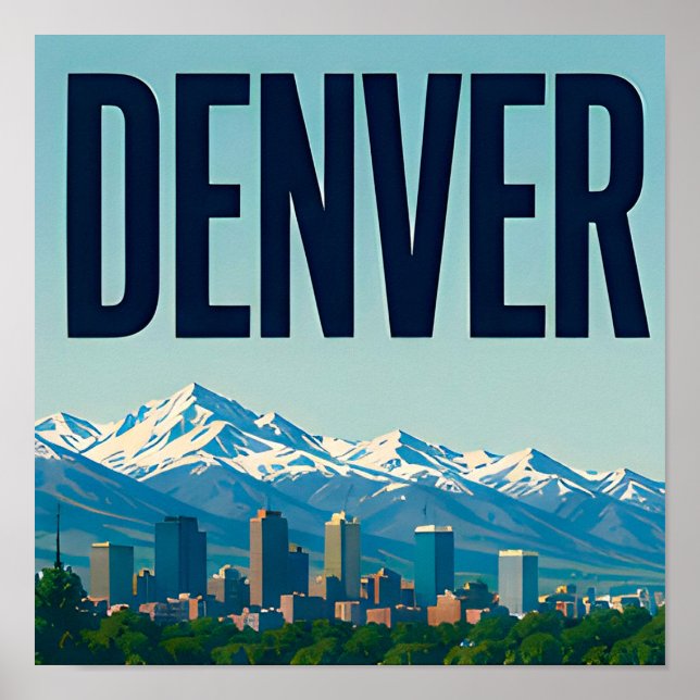 Poster Horizonte de Denver e Montanhas Rochosas (Frente)