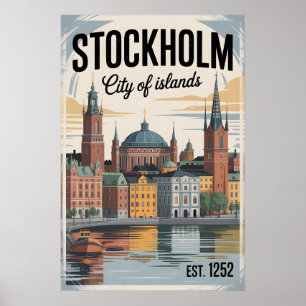 Poster Horizonte de Estocolmo Suécia Viagem Retro