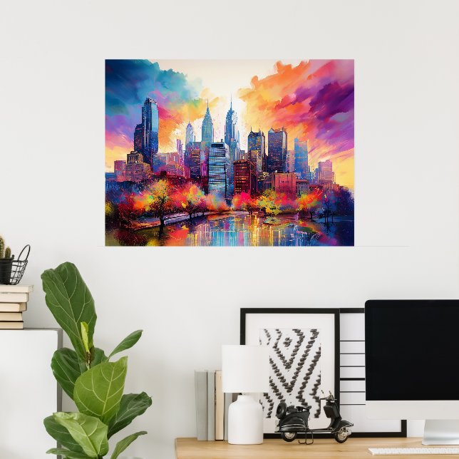 Poster Horizonte de Filadélfia Arte Urbana Colorida (Escritório em casa)