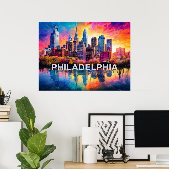 Poster Horizonte de Filadélfia Arte Urbana Colorida (Escritório em casa)