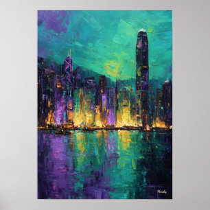 Poster Horizonte de Hong Kong expressionista Neon Porto C