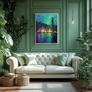 Poster Horizonte de Hong Kong expressionista Neon Porto C
