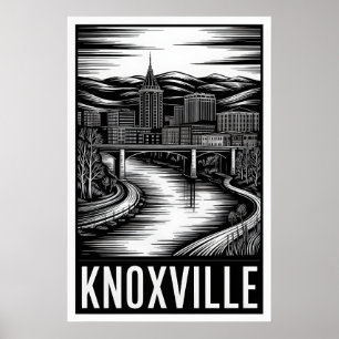Poster Horizonte de Knoxville Tennessee Preto e Branco Xi