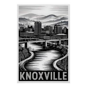 Pôster Horizonte de Knoxville Tennessee Preto e Branco Xi