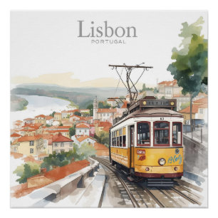 Pôster Horizonte de Lisboa Portugal - Arte de Viagem de B
