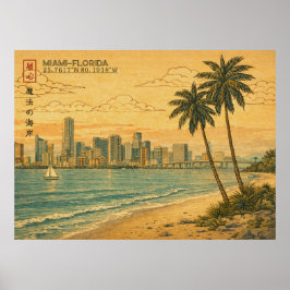 Poster Horizonte de Miami Flórida em Ukiyo-e Japonês