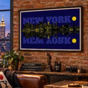 Pôster Horizonte de Nova York à Noite