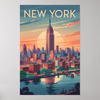Horizonte de Nova York Arte de Viagem Vintage