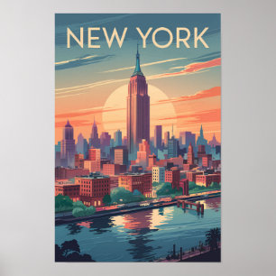Poster Horizonte de Nova York Arte de Viagem Vintage