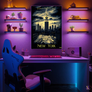 Poster Horizonte de Nova York - Arte Monocromática a Carv