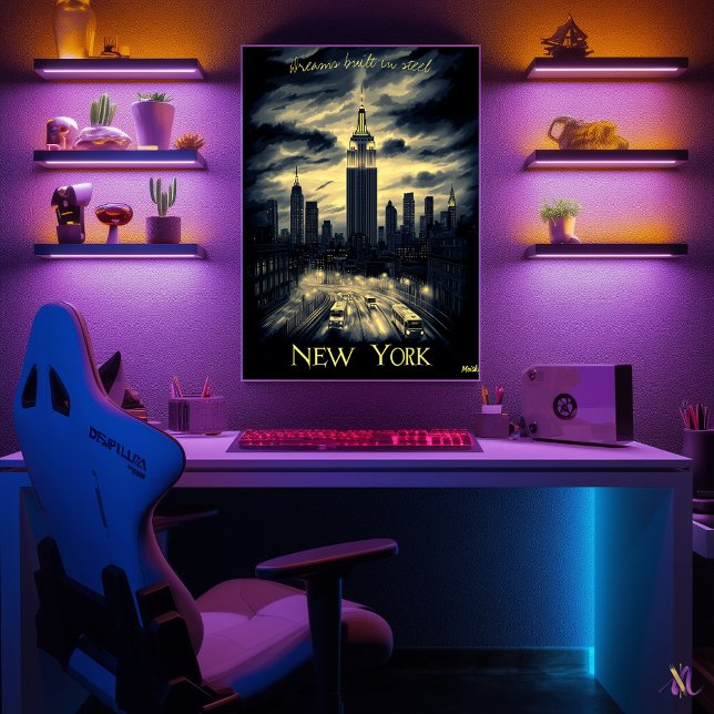Poster Horizonte de Nova York - Arte Monocromática a Carv (Criador carregado)