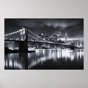 Poster Horizonte de Nova York Ponte do Brooklyn Monocromá