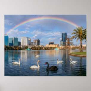 Poster Horizonte de Orlando Flórida Lago Eola Arco-íris &