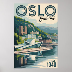 Poster Horizonte de Oslo Noruega Cidade Retrô Viagem