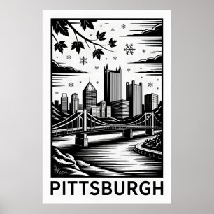 Poster Horizonte de Pittsburgh Preto e Branco Cidade de I