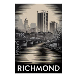 Pôster Horizonte de Richmond Virgínia em Preto e Branco X