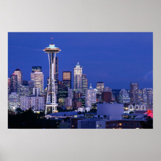 Poster Horizonte de Seattle ao Anoitecer
