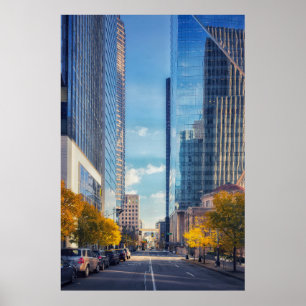 Poster Horizonte de Seattle Downtown com árvores de outon