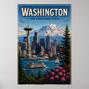 Poster Horizonte de Seattle em Washington Montanha Orla