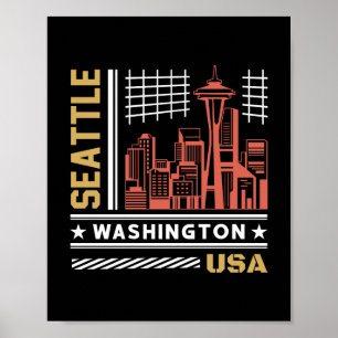 Poster Horizonte de Seattle Washington Design Urbano Retr