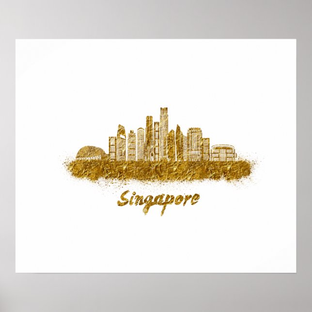 Poster horizonte de singapur en oro (Frente)