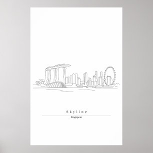 Poster Horizonte de Singapura Minimalista Arte de Linha
