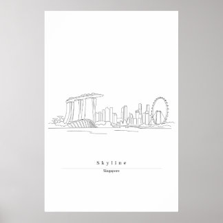 Poster Horizonte de Singapura Minimalista Arte de Linha |